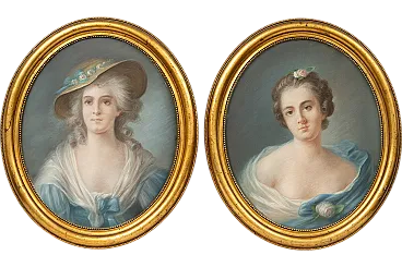 Coppia di pastelli Napoleone III raffigurante ritratti di donne, '800