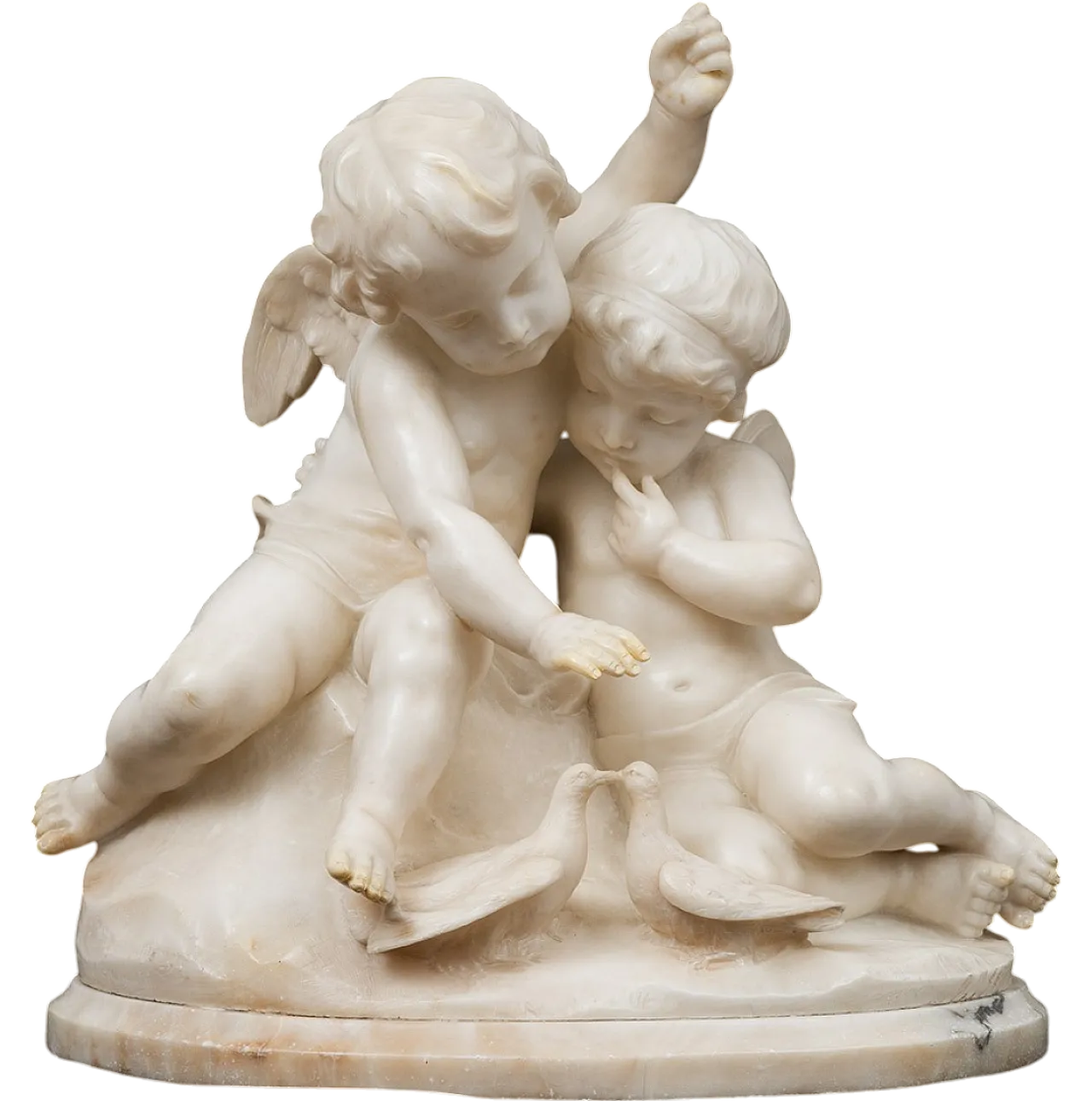 Gruppo scultoreo in marmo bianco statuario raffigurante putti, '900 7