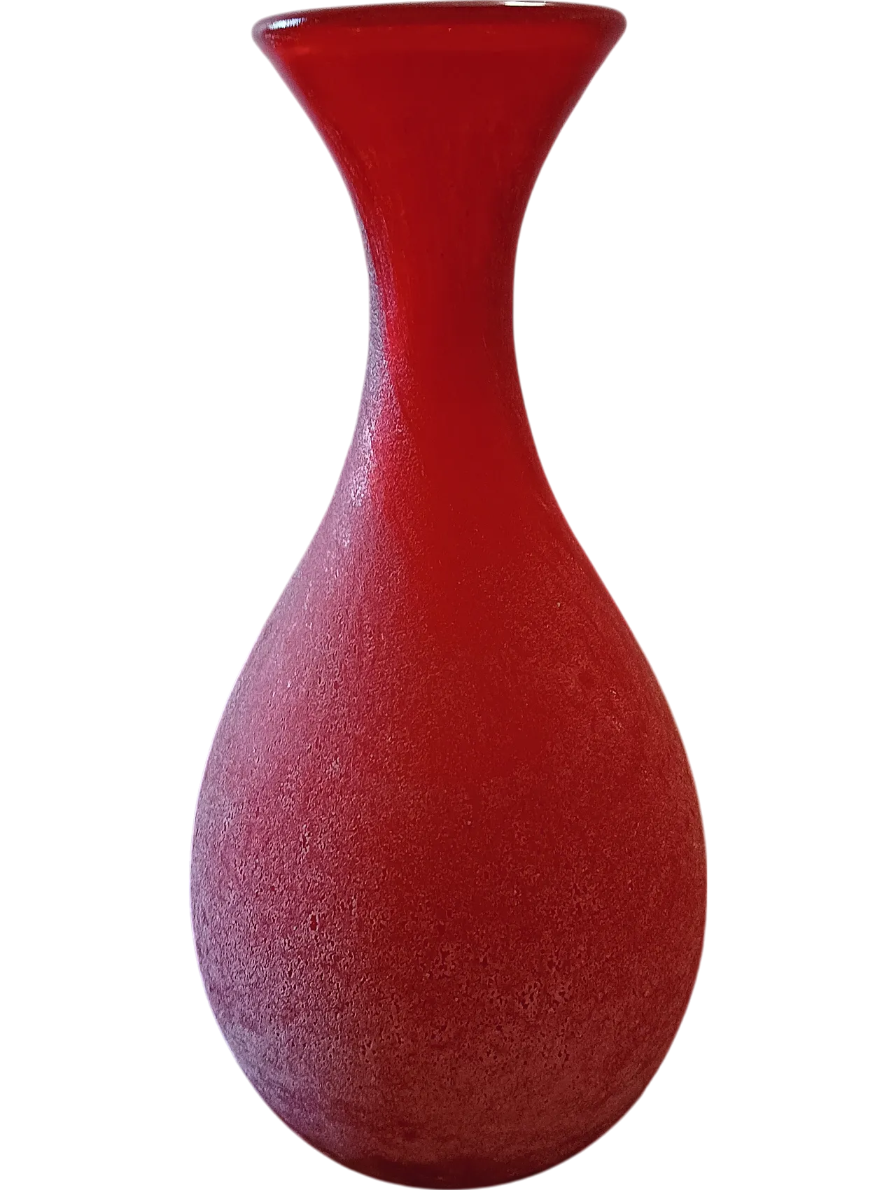 Vaso in vetro di Murano rosso fumé acidato 7