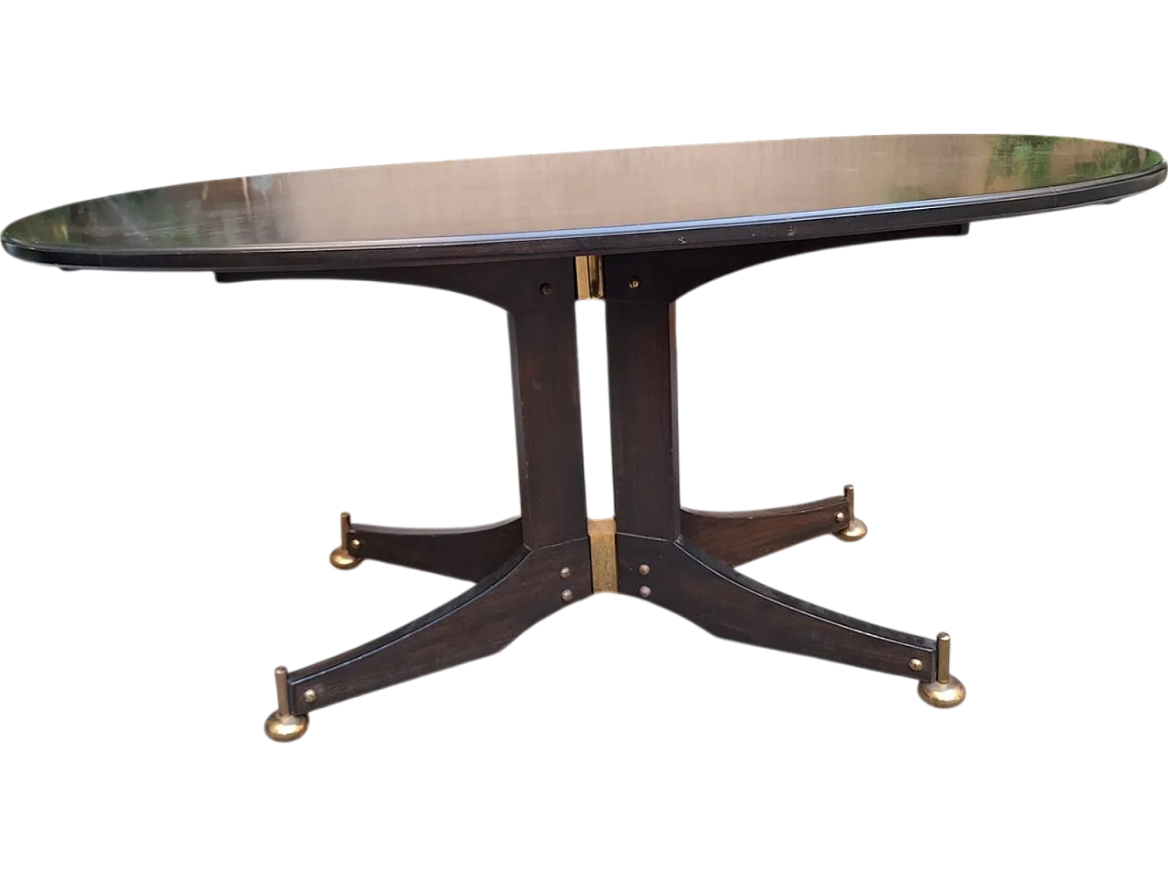 Dining Table in Brass and Ebonized Wood with Oval Top by Ignazio Gardella for Azucena, 1950s 8