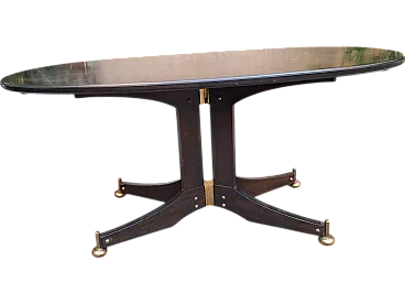 Dining Table in Brass and Ebonized Wood with Oval Top by Ignazio Gardella for Azucena, 1950s