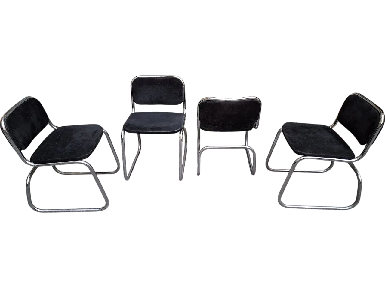 Chairs Cobra Model with Chrome Tubing & Round Glass Top by Giotto Stoppino, 1970s, Set of 4 9