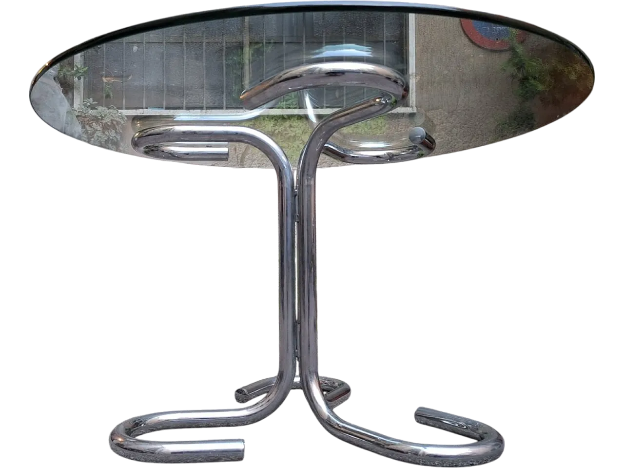 Round Dining Table Cobra Model with Chrome Tubing & Round Glass Top by Giotto Stoppino, 1970s 8