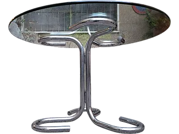 Round Dining Table Cobra Model with Chrome Tubing & Round Glass Top by Giotto Stoppino, 1970s