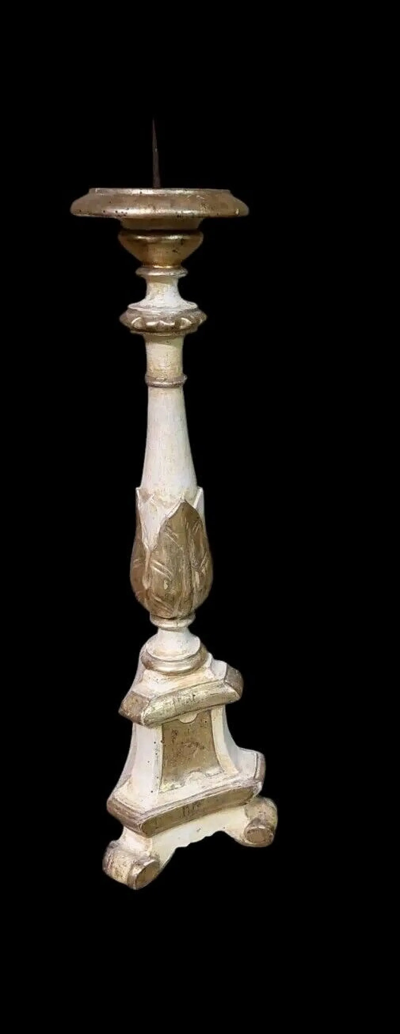 Wooden candlestick in gold and silver, 18th century 1