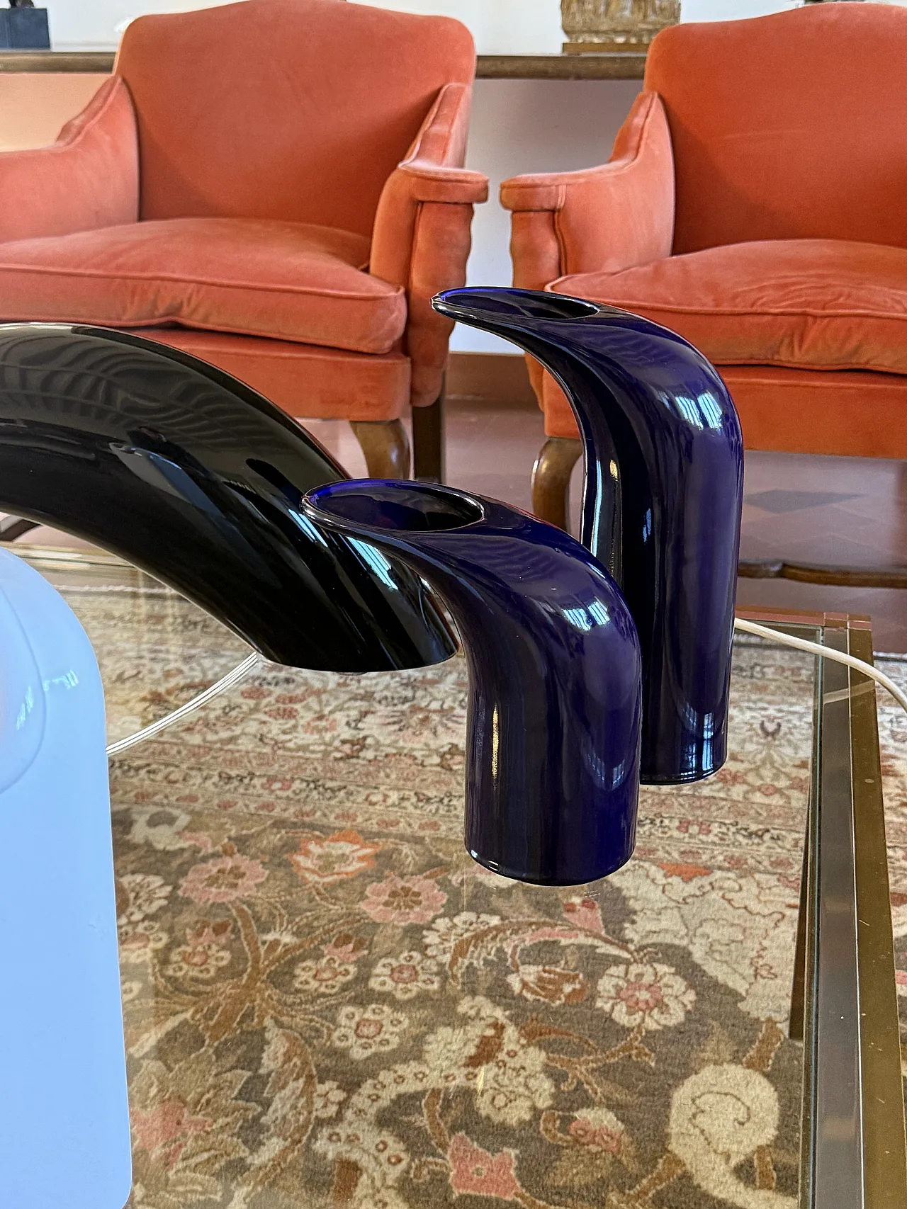 Space age set of 2 blue ceramic vase, Italy ca. 1970 3