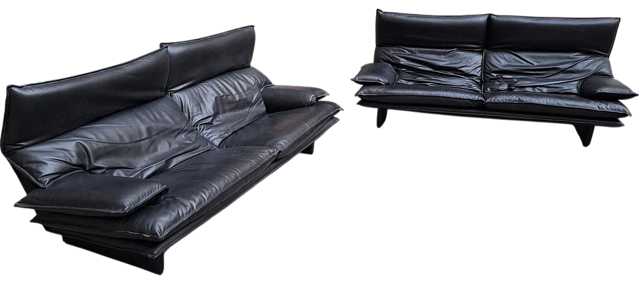 2-Seater Sofa in Black Full Grain Leather with Adjustable Backrest, 1980s 8