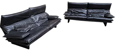 2-Seater Sofa in Black Full Grain Leather with Adjustable Backrest, 1980s