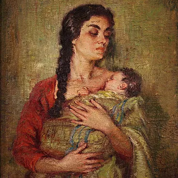 R. Gonzalez Carbonell, Maternity, oil painting signed, 20th century