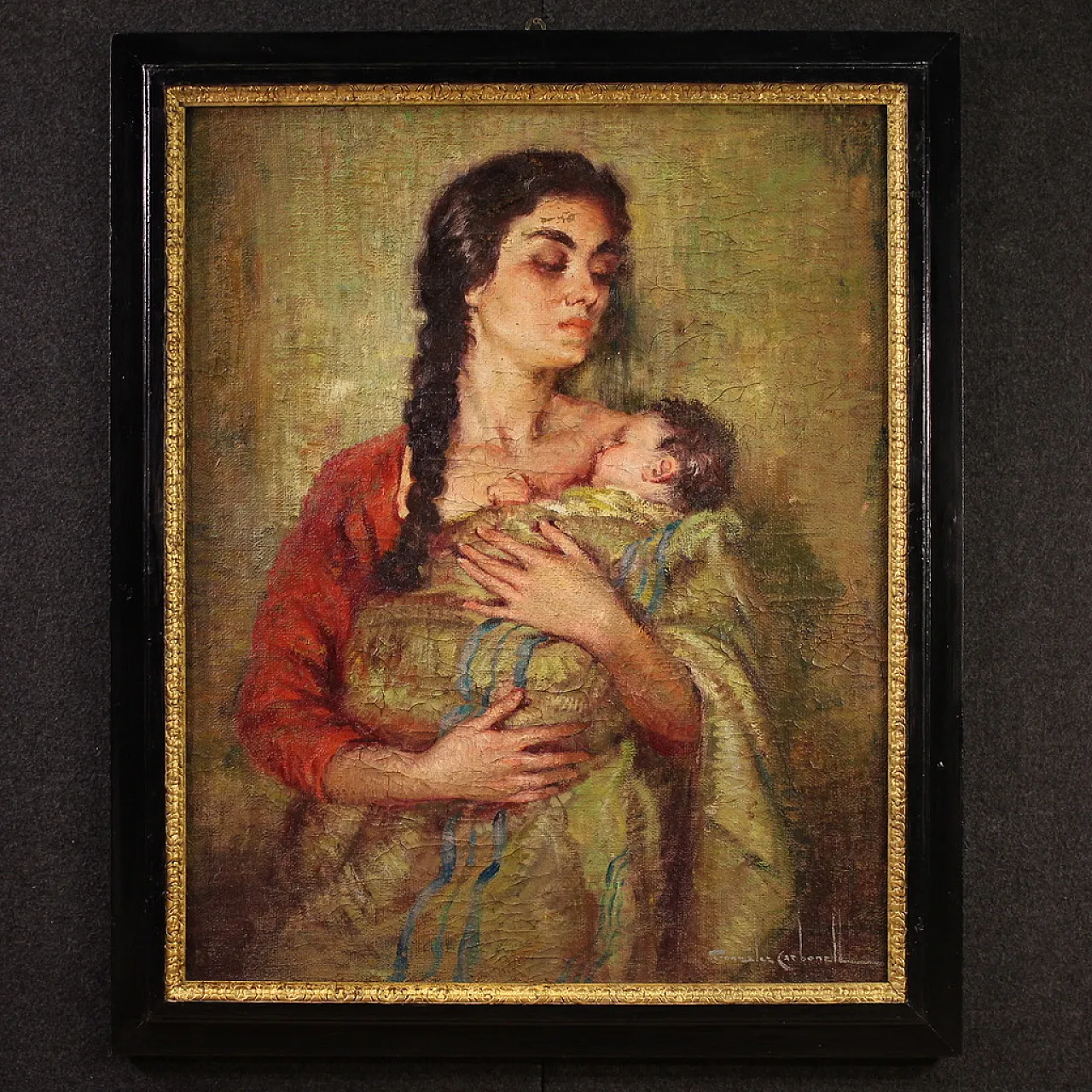 R. Gonzalez Carbonell, Maternity, oil painting signed, 20th century 2