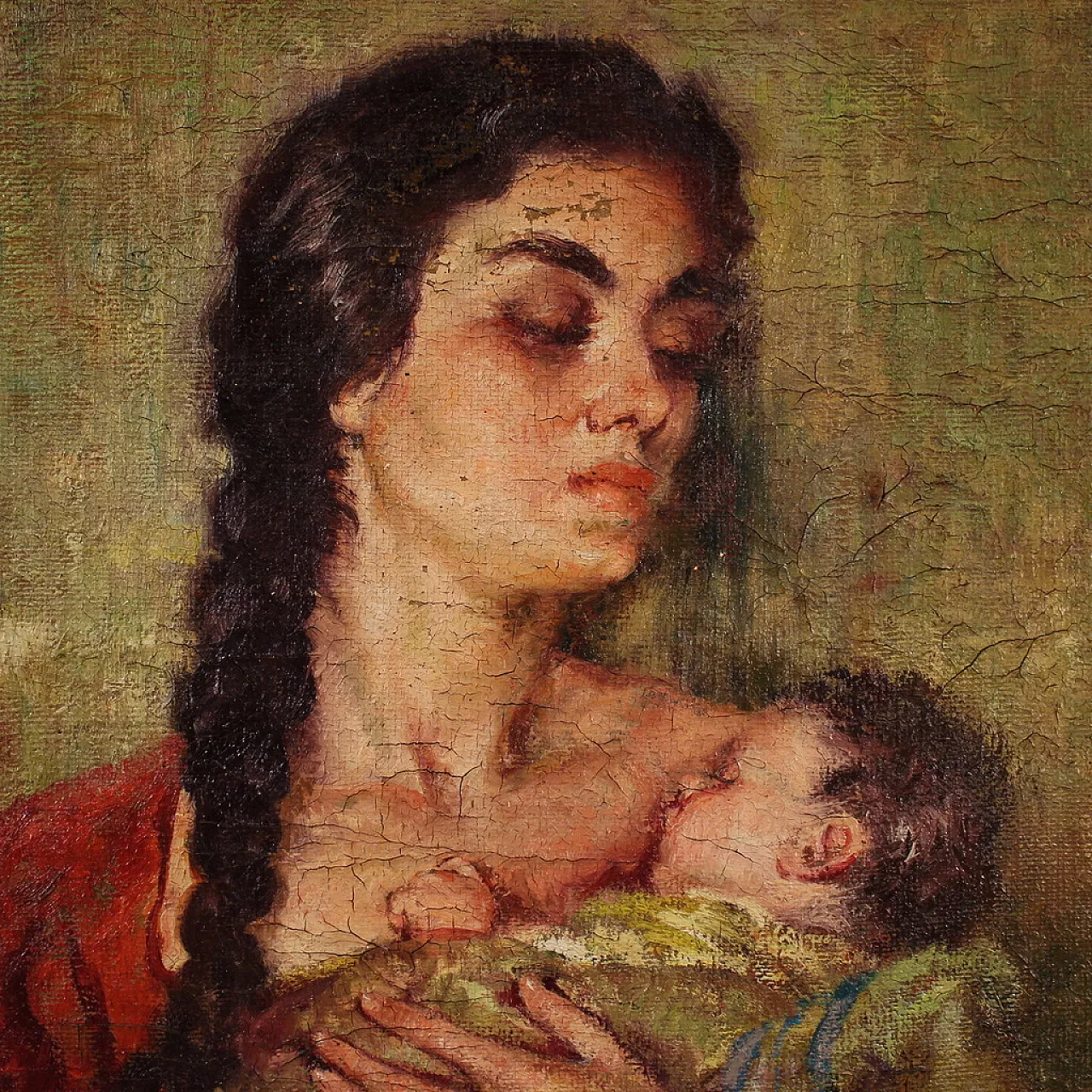 R. Gonzalez Carbonell, Maternity, oil painting signed, 20th century 6