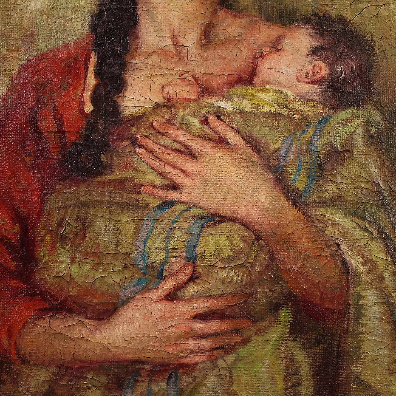 R. Gonzalez Carbonell, Maternity, oil painting signed, 20th century 8