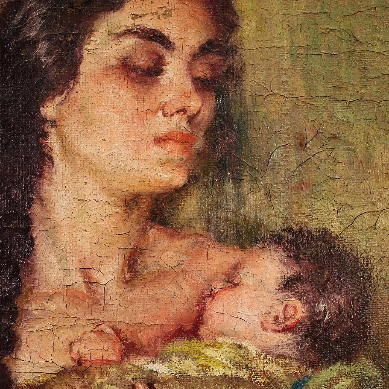 R. Gonzalez Carbonell, Maternity, oil painting signed, 20th century 11