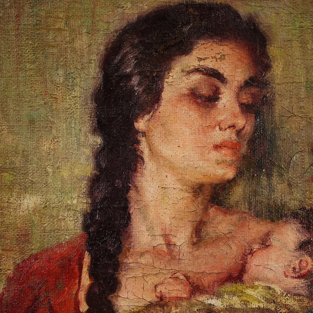 R. Gonzalez Carbonell, Maternity, oil painting signed, 20th century 15