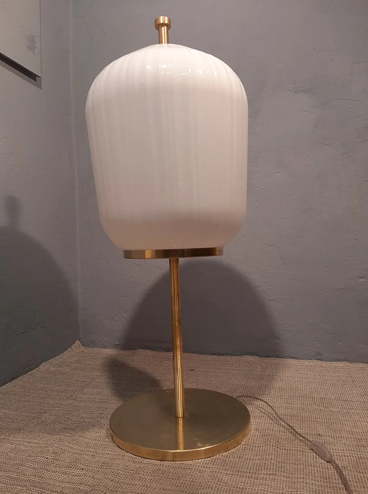 Satin-finished brass and ribbed milky glass lamp, 2000s 18