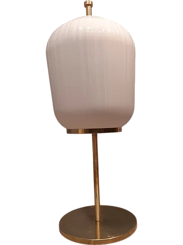 Satin-finished brass and ribbed milky glass lamp, 2000s