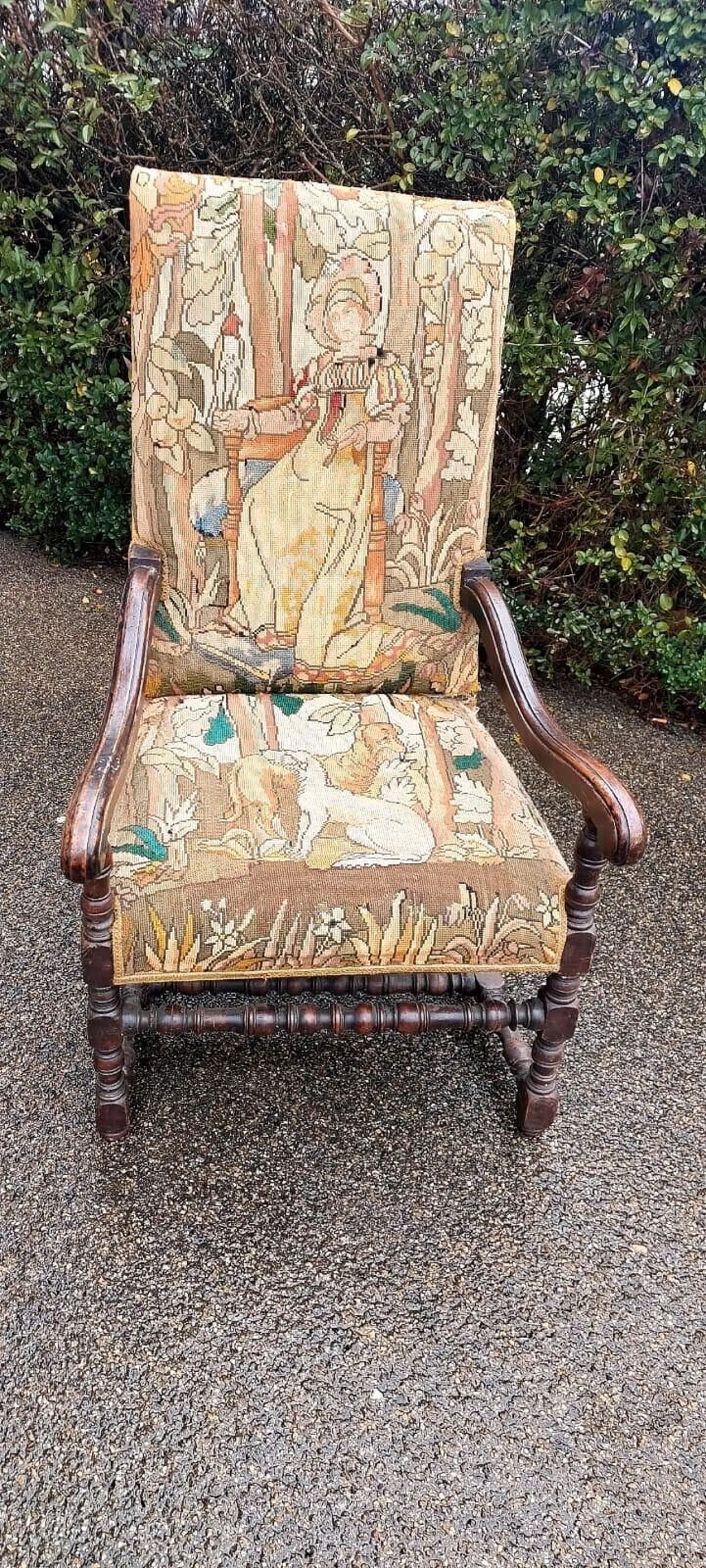 Walnut French tapestry armchair, 17th century 1