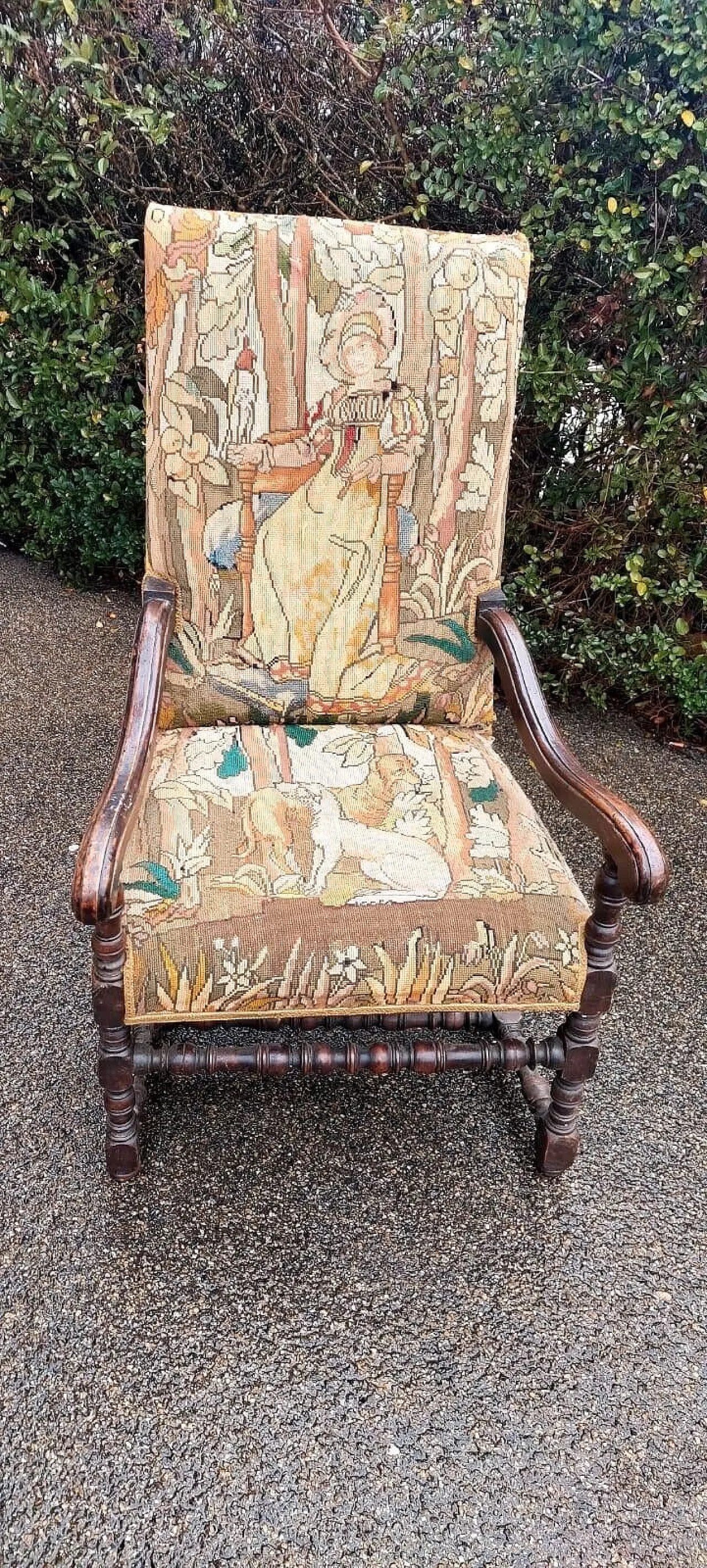 Walnut French tapestry armchair, 17th century 2