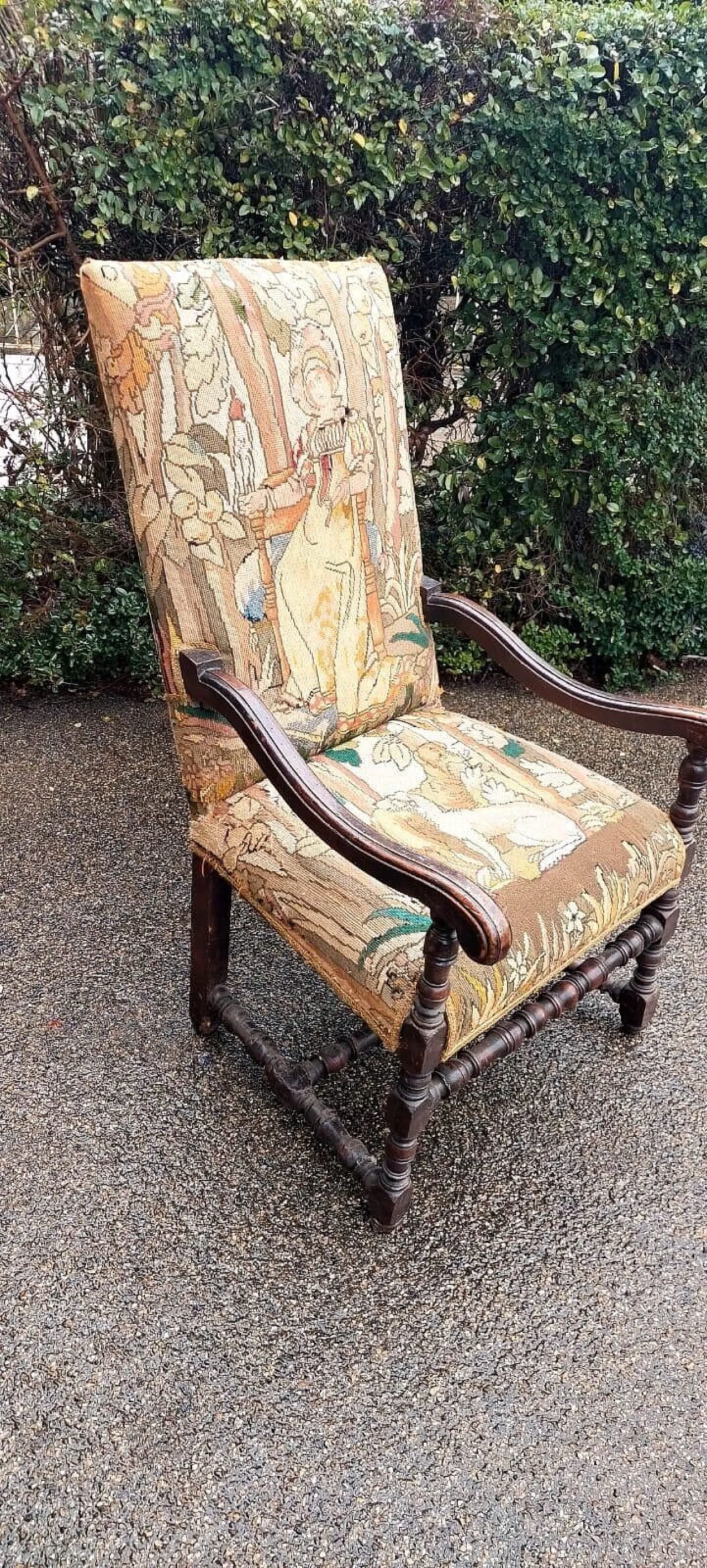 Walnut French tapestry armchair, 17th century 3