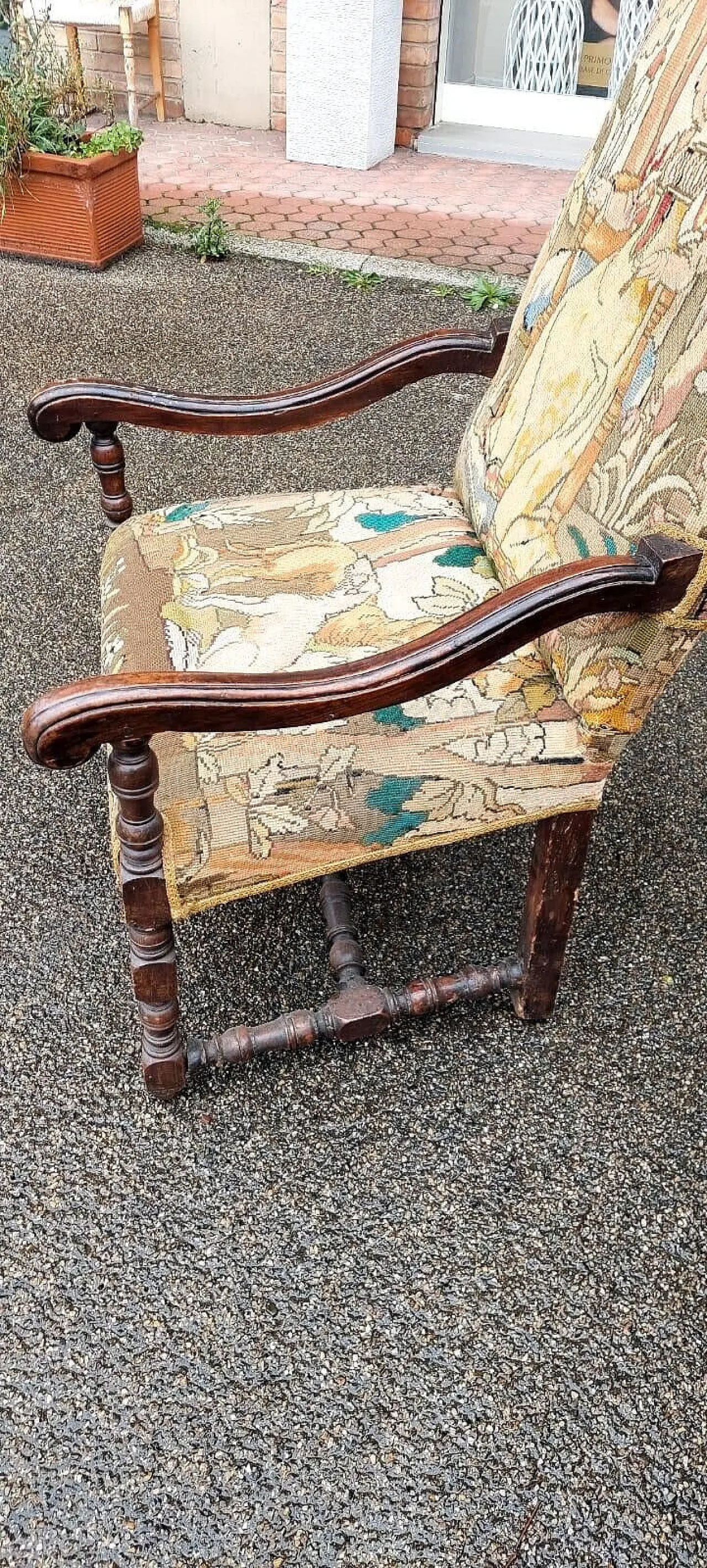 Walnut French tapestry armchair, 17th century 6