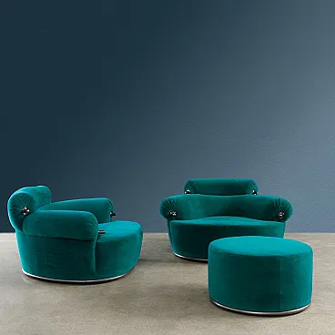 Pair of armchairs with footrest by Dominioni for Azucena, 1980s