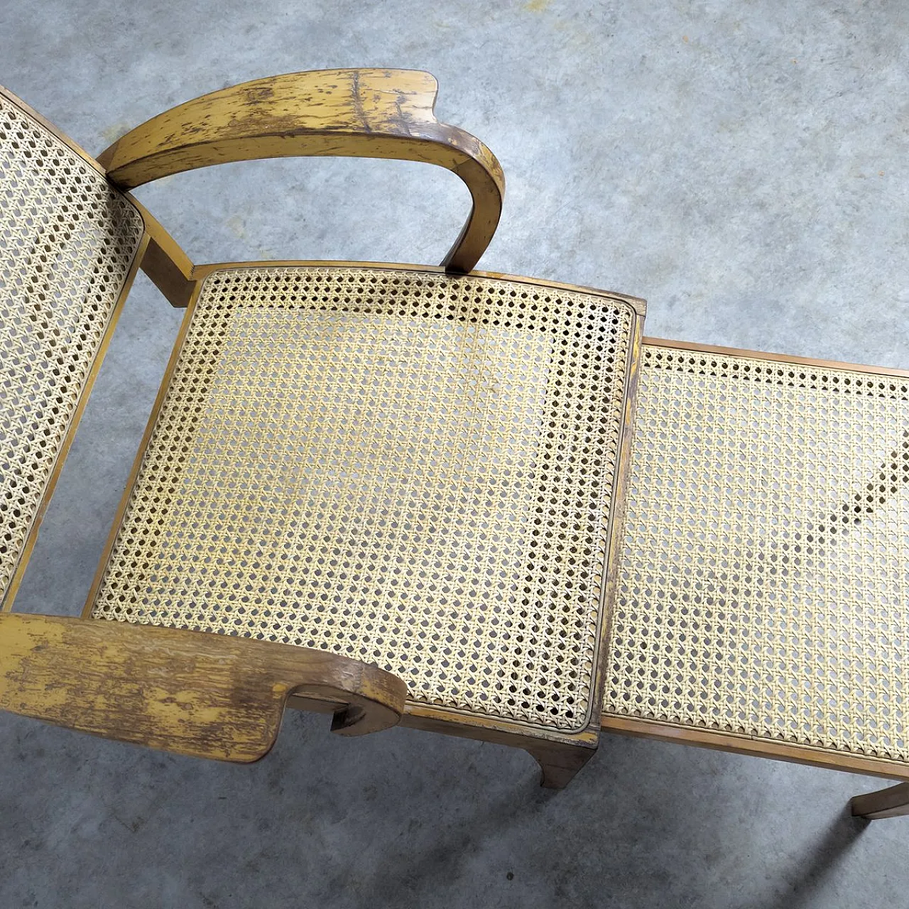 Chaise long in wood and rattan, 1940s 7