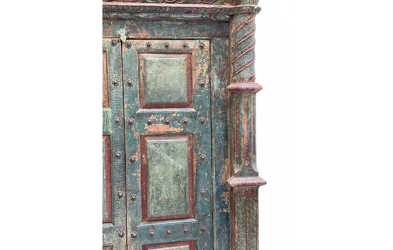 Indian teakwood wardrobe with columns and temple doors, 20th century 13