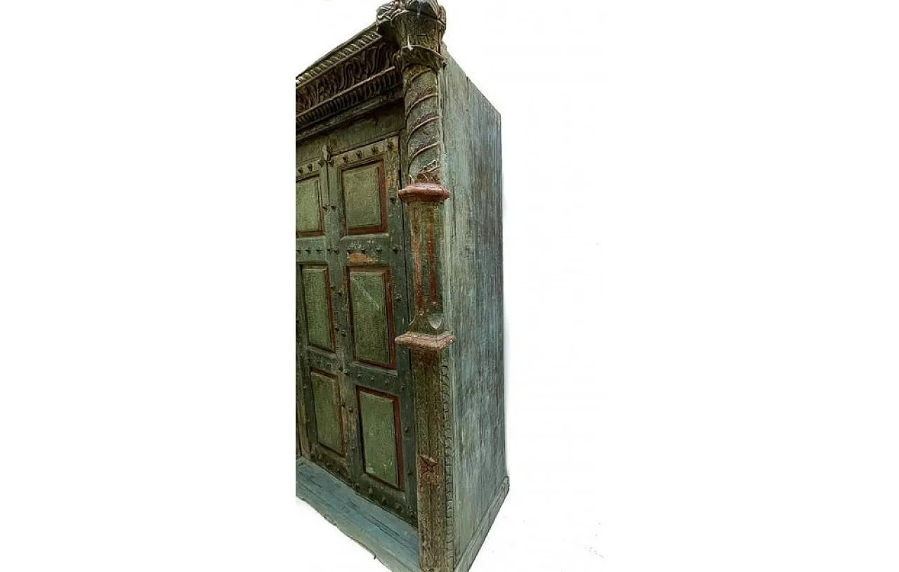 Indian teakwood wardrobe with columns and temple doors, 20th century 14