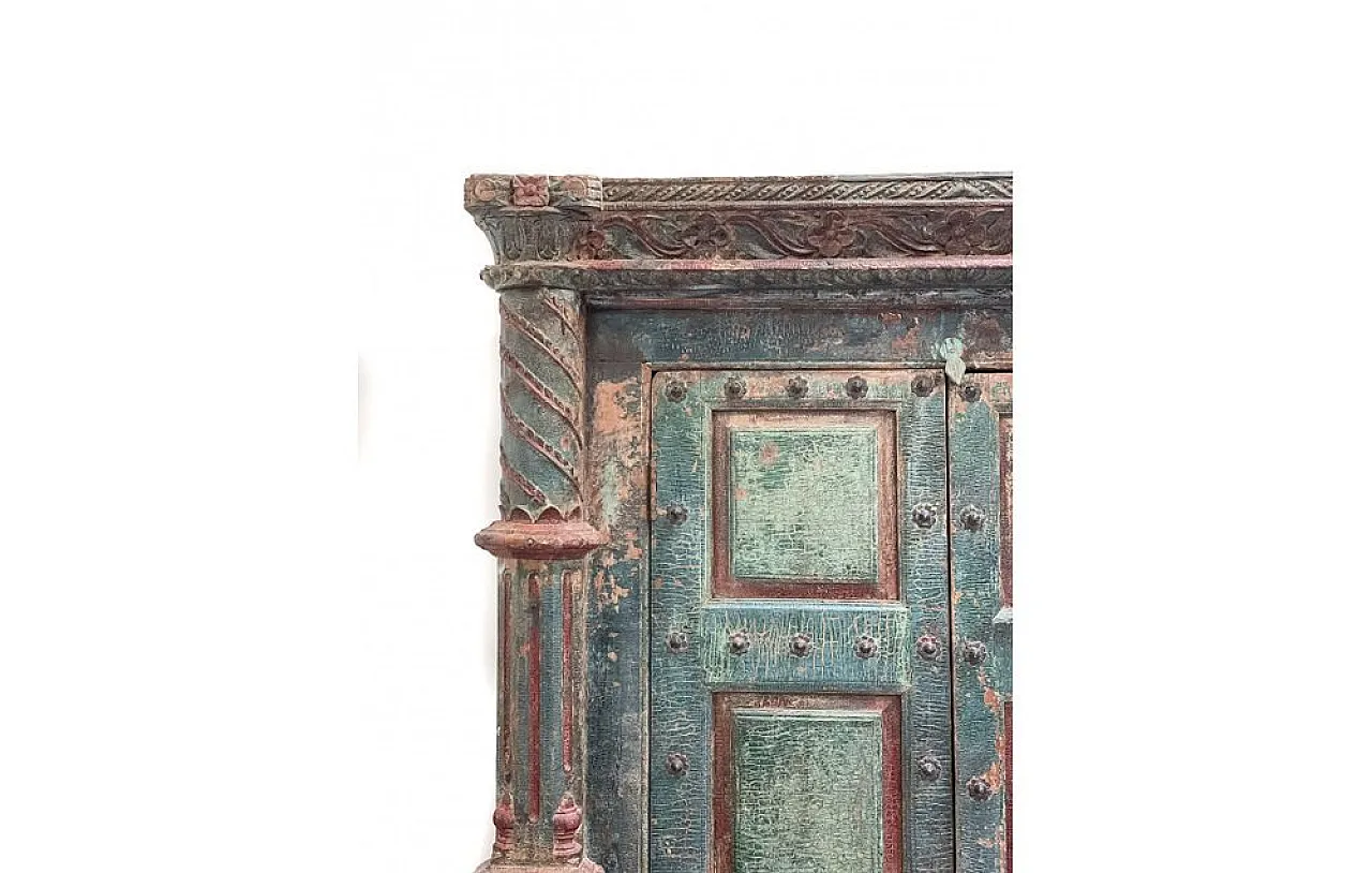 Indian teakwood wardrobe with columns and temple doors, 20th century 20