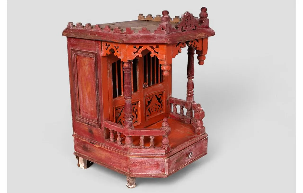 Indian hand-carved teak temple, mid-20th century 4