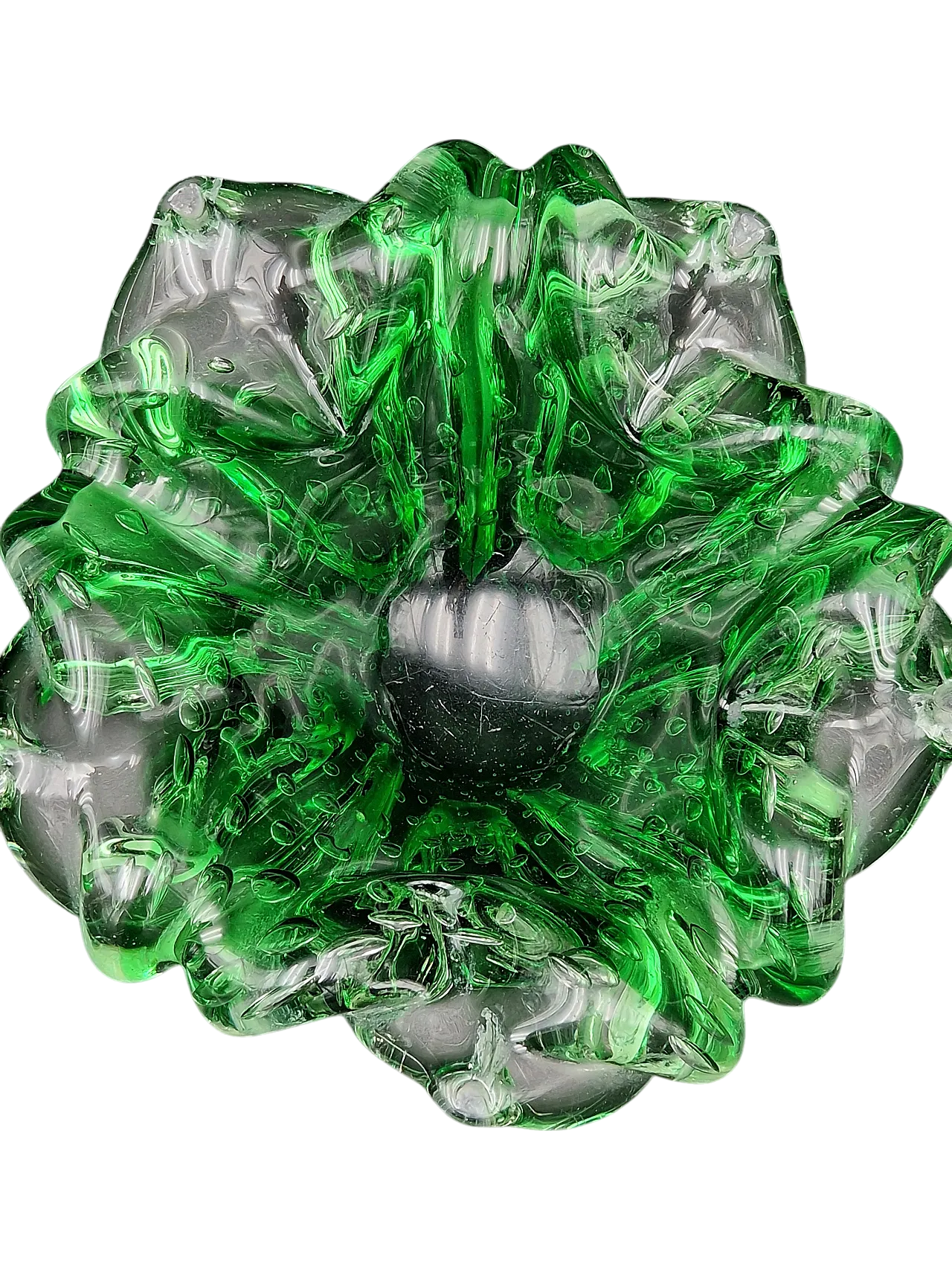 Green Murano glass ashtray bullicante by Barovier, 1970s 5