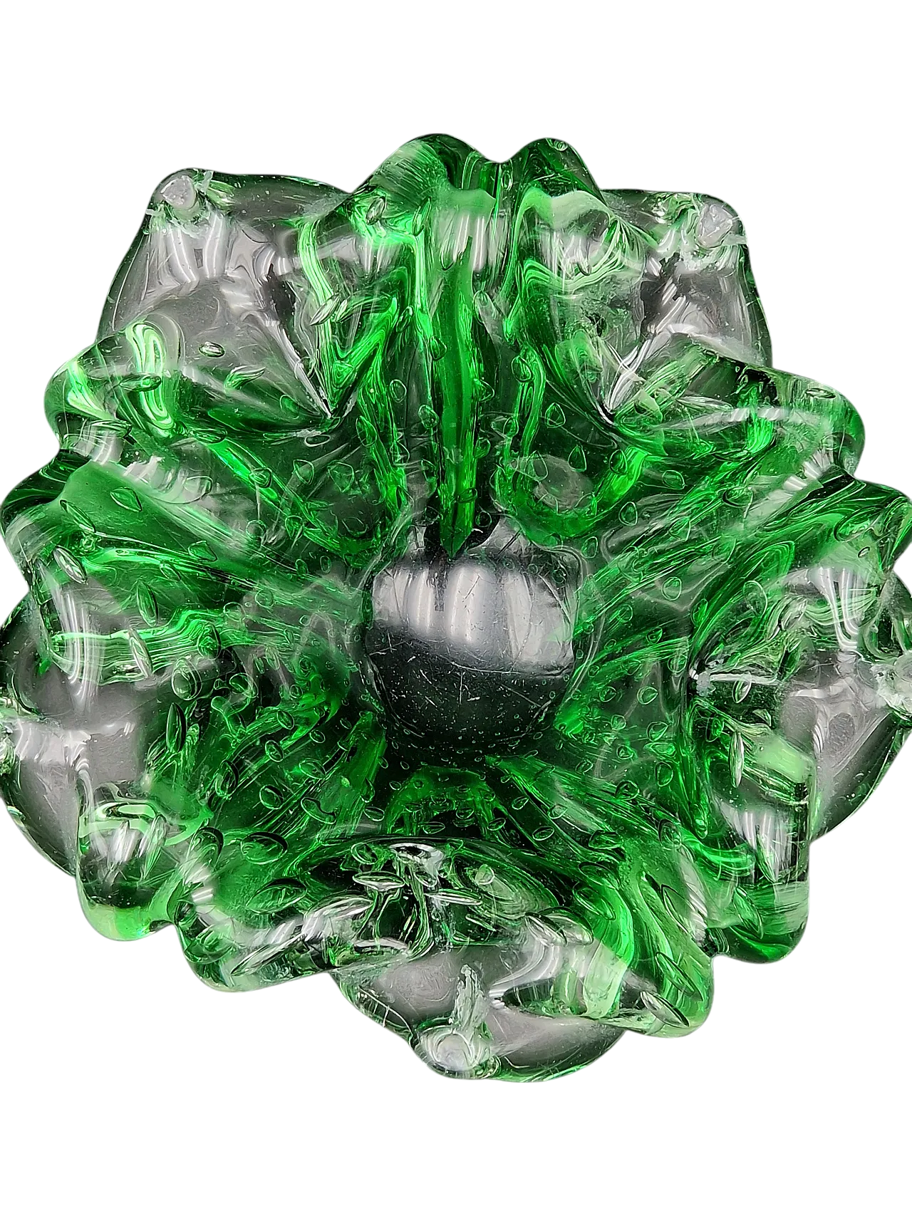 Green Murano glass ashtray bullicante by Barovier, 1970s 6