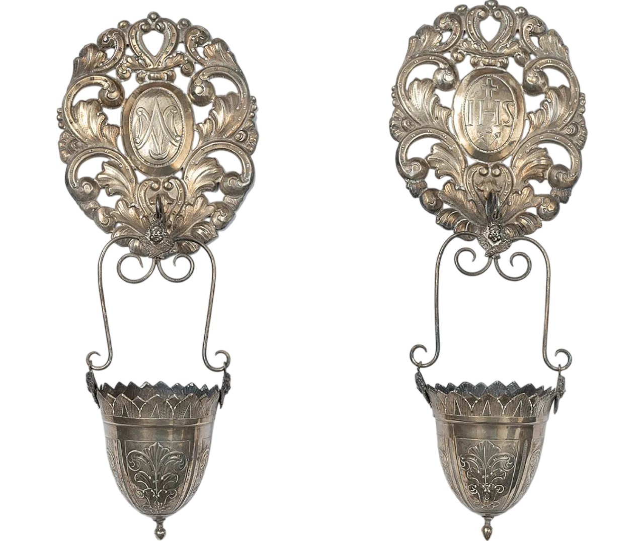 Couple of aquasnetie in chiseled silver. 19th century 5