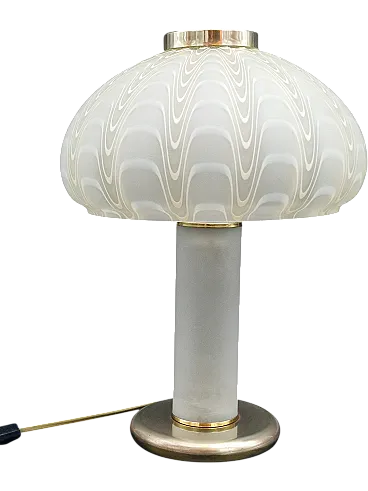 Lampada da tavolo in vetro satinato e ottone, anni '70