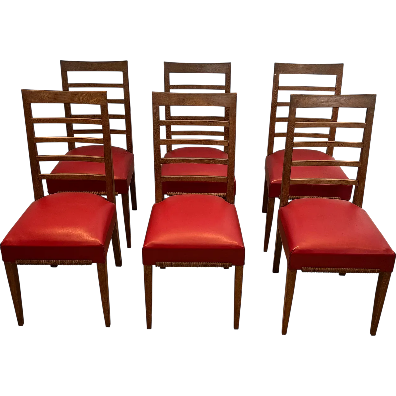 6 oak chairs with 4 faux leather seats, 1940s 21