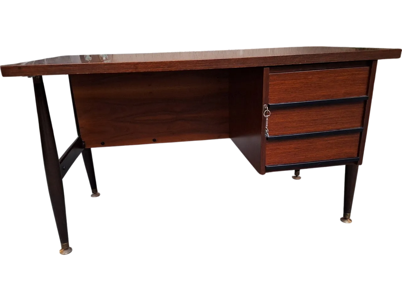 Desk in wood and brass Schirolli Mantova, 1950s 9