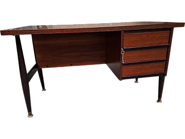 Desk in wood and brass Schirolli Mantova, 1950s