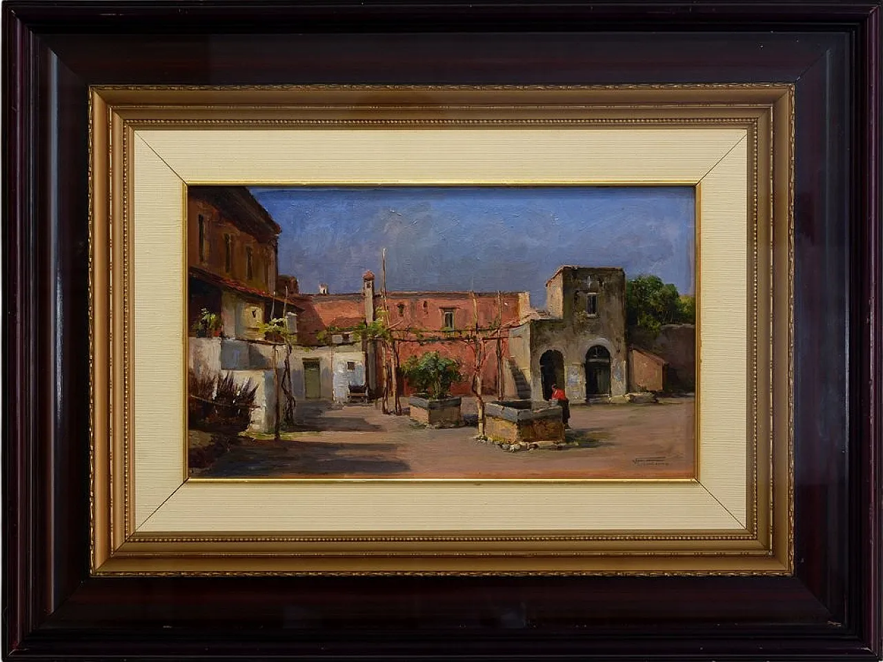 Italian Courtyard by Vincenzo Canino, oil on panel, 1950s 7