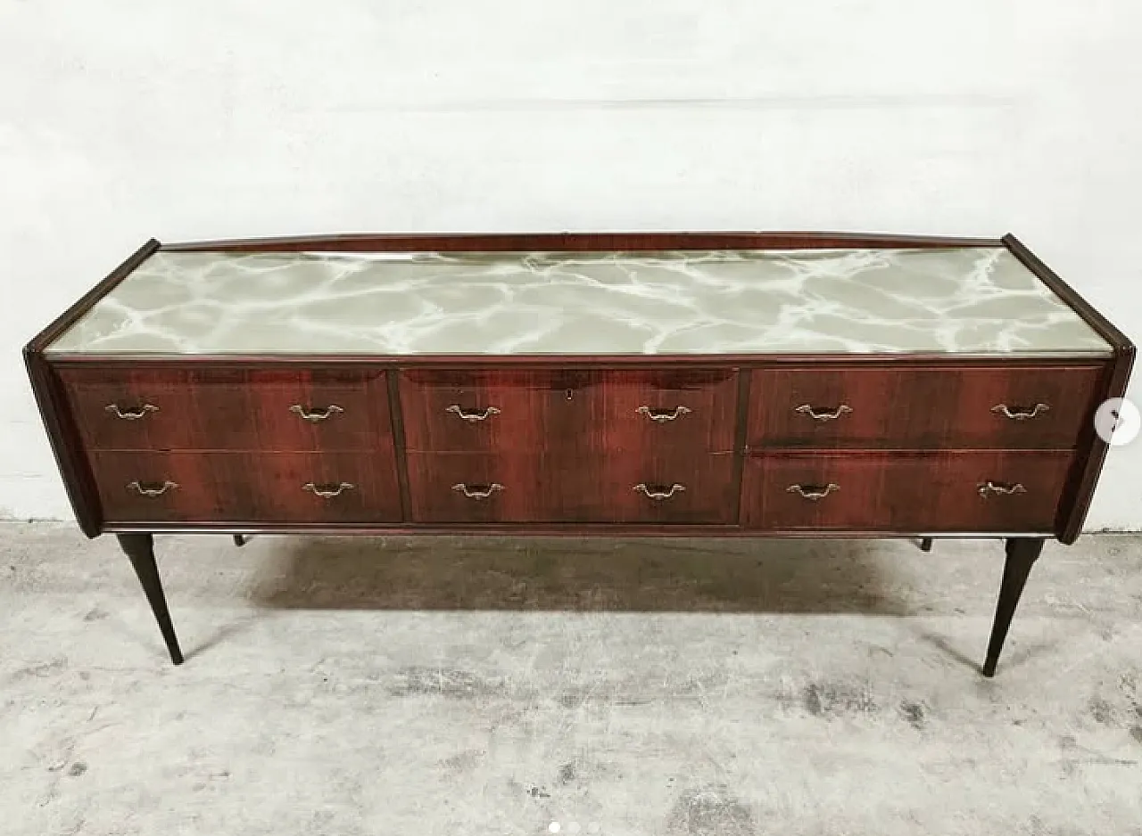 Rosewood chest of drawers with glass top, 1950s 1