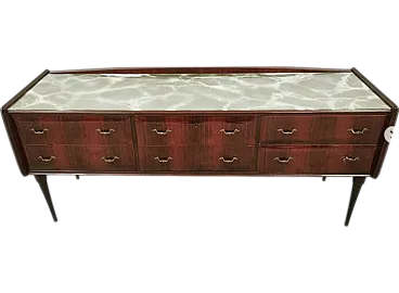 Rosewood chest of drawers with glass top, 1950s