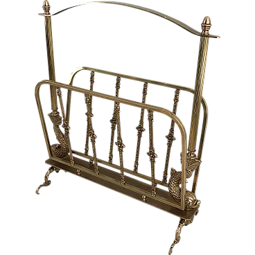 Brass magazine rack with dolphin heads by Maison Jansen, 1940s