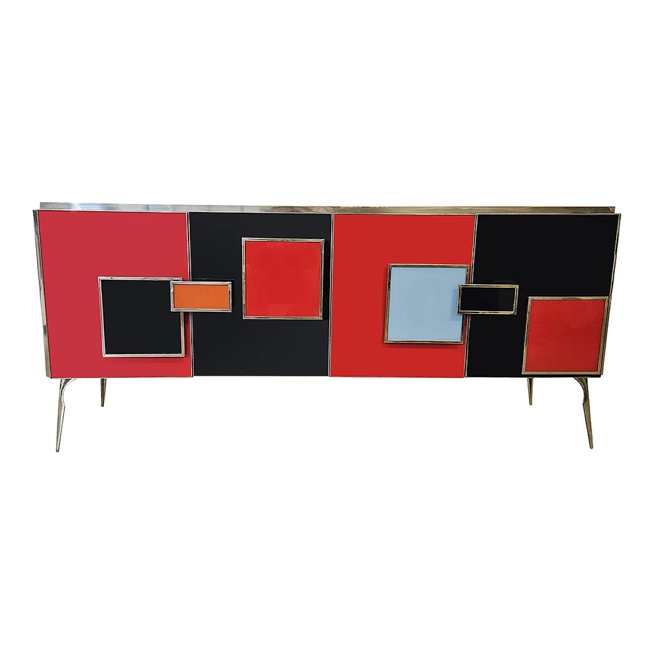 Sideboard with four backlit glass doors, 90s 1