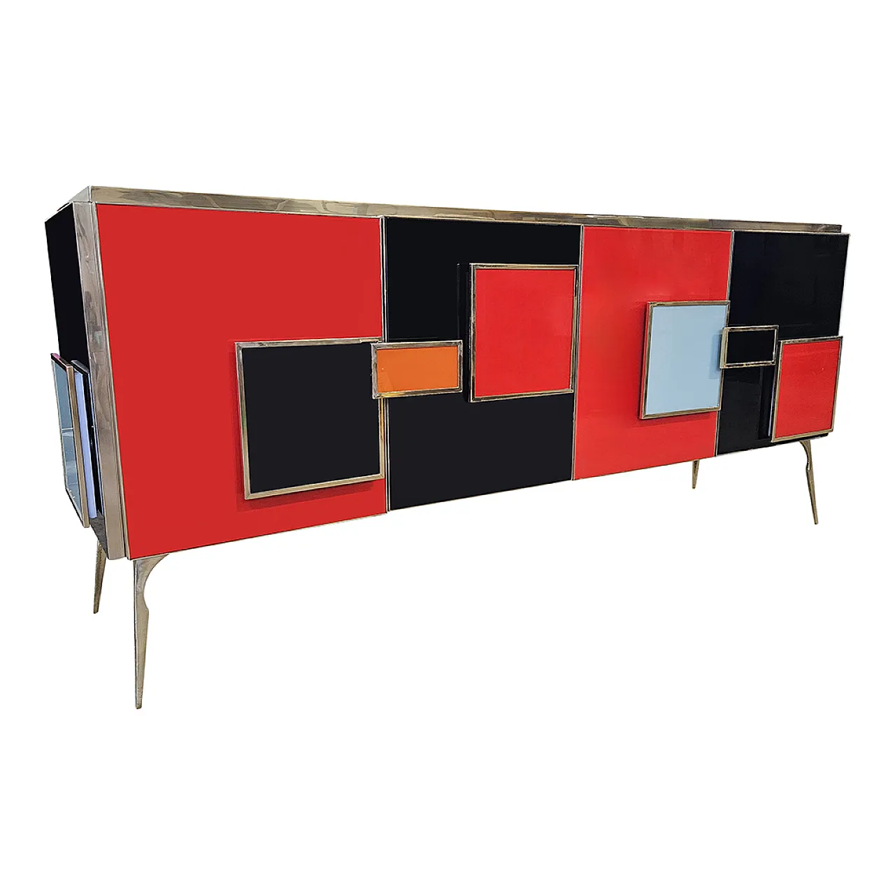 Sideboard with four backlit glass doors, 90s 2