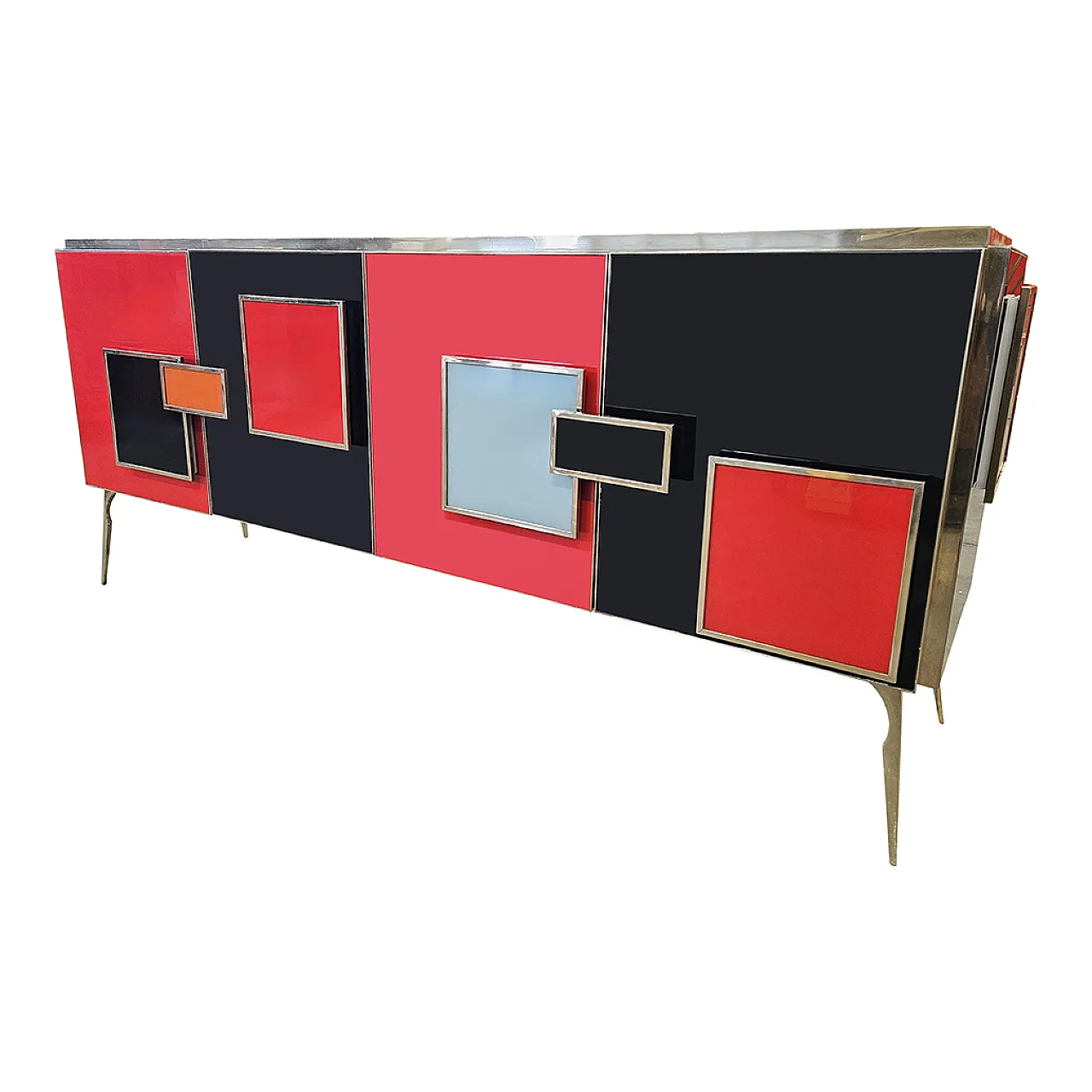 Sideboard with four backlit glass doors, 90s 3