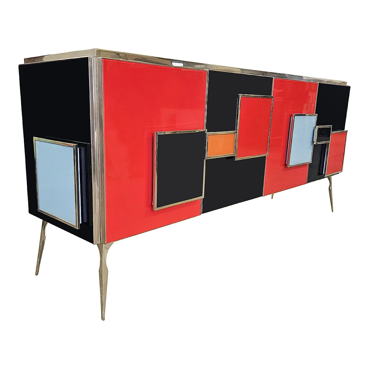 Sideboard with four backlit glass doors, 90s 4