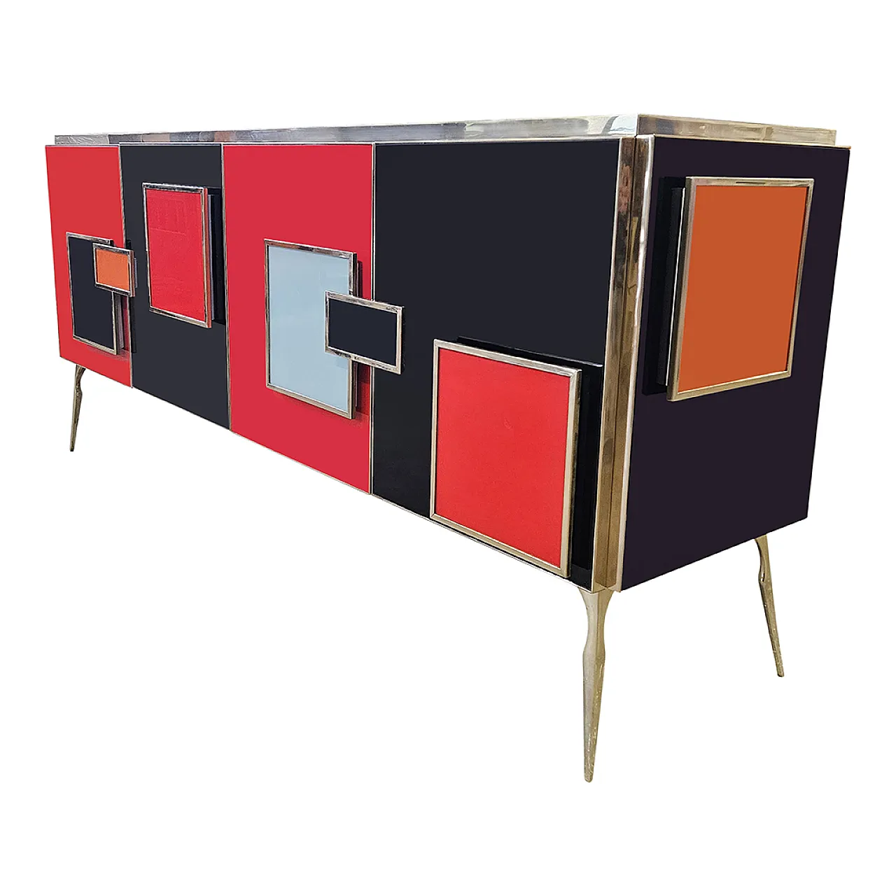 Sideboard with four backlit glass doors, 90s 5