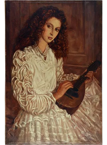 Ritratto con mandolino di Andrea Di Dio, olio su tela, anni '80