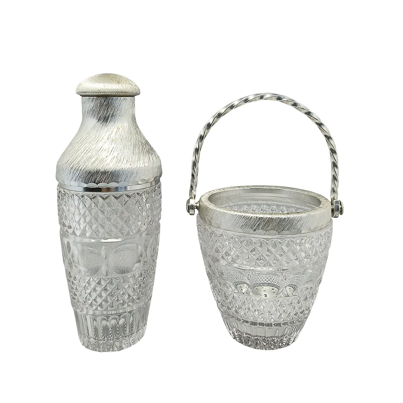 Cut Crystal Cocktail Shaker with Ice Bucket by Arir 1960s 1