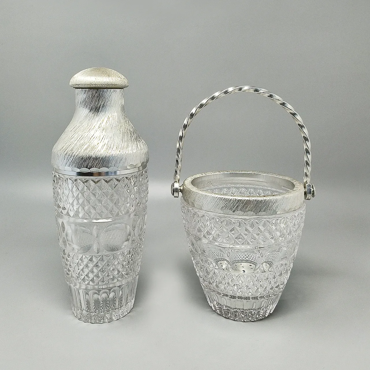 Cut Crystal Cocktail Shaker with Ice Bucket by Arir 1960s 2