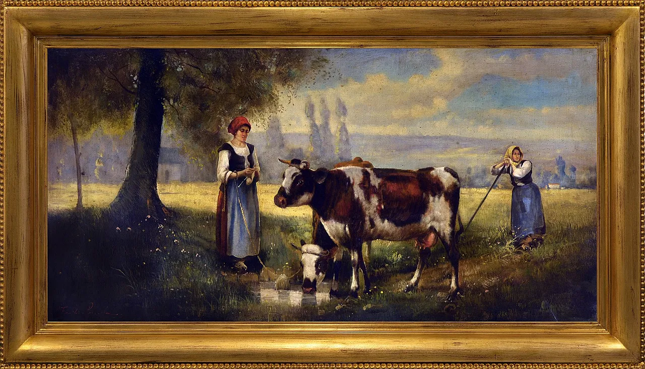 Scena pastorale con mucche di Emilio Pergola, olio su tela, anni '90 8